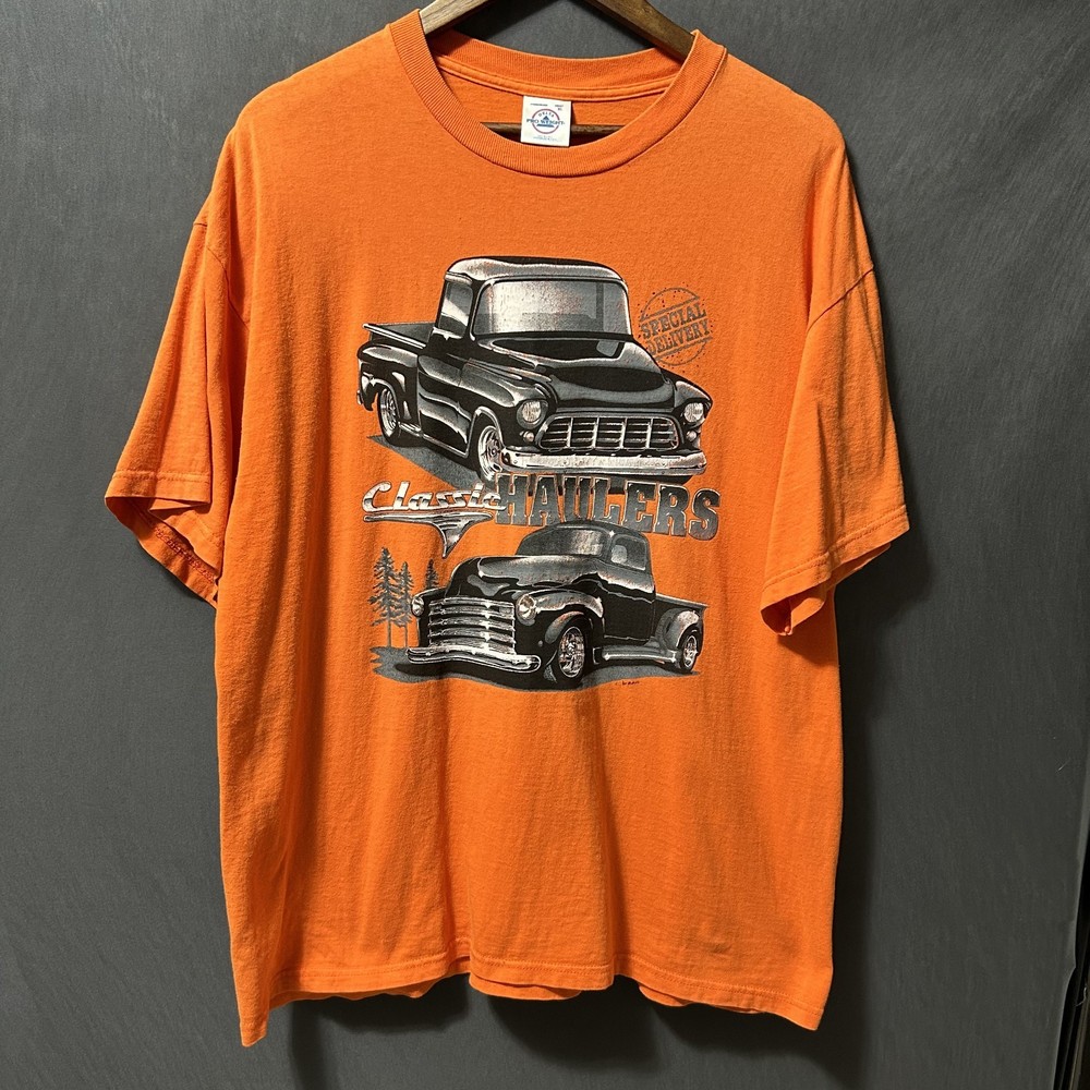 Vintage 90s Classic Haulers Orange T Shirt XL Delta Pro Weight Chevy Truck Tee