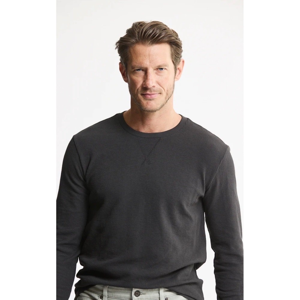 Jachs NY Mens Long Sleeve Thermal Waffle Knit Shirt Charcoal Gray Crewneck M