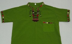 Artisanal Guatemalan Colorful Trim Shirt Green Cotton Mayan Men’s M / Women’s L