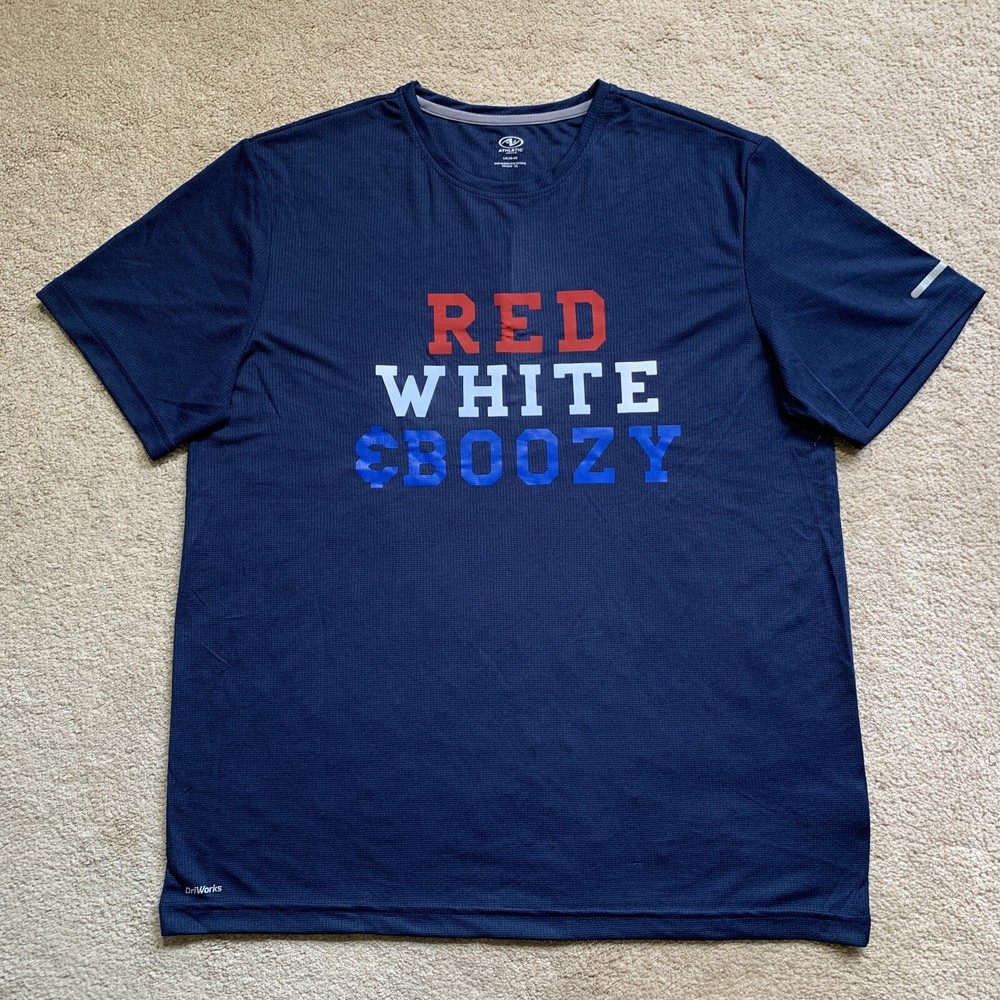 NEW AW DriWorks RED WHITE & BOOZY Performance T Shirt Tee NAVY BLUE LARGE MS $40