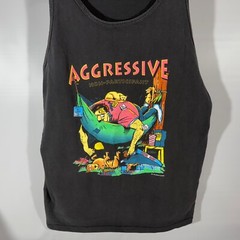 Vintage Aggressive Non-Participant 1994 Blue Cartoon Single Stitch L Tank N