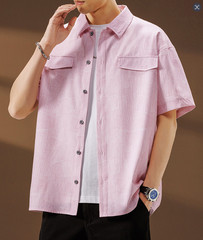 Men’s new printed square neck short sleeved shirt casual shirt