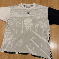 Vintage 1992 Edvard Munch The Scream Black White All Over Print Art Tee Size XL