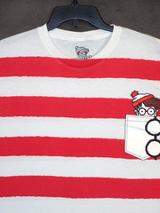 Wheres Waldo Shirt XXL 2XL White Pink Strip Graphic Logo Short Sleeve Cotton Men