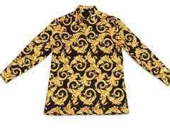 Versace Informal Shirt Twill Poly Baroque Black And Gold 50IT(US L)$1750 Retail