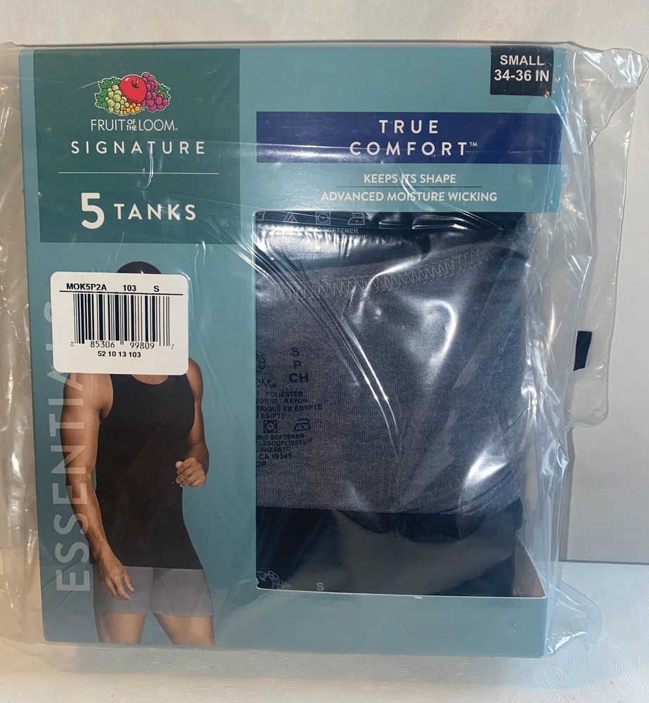 Fruit of the Loom Men’s True Comfort Tag Free 5 Pack Tank Tops Size S