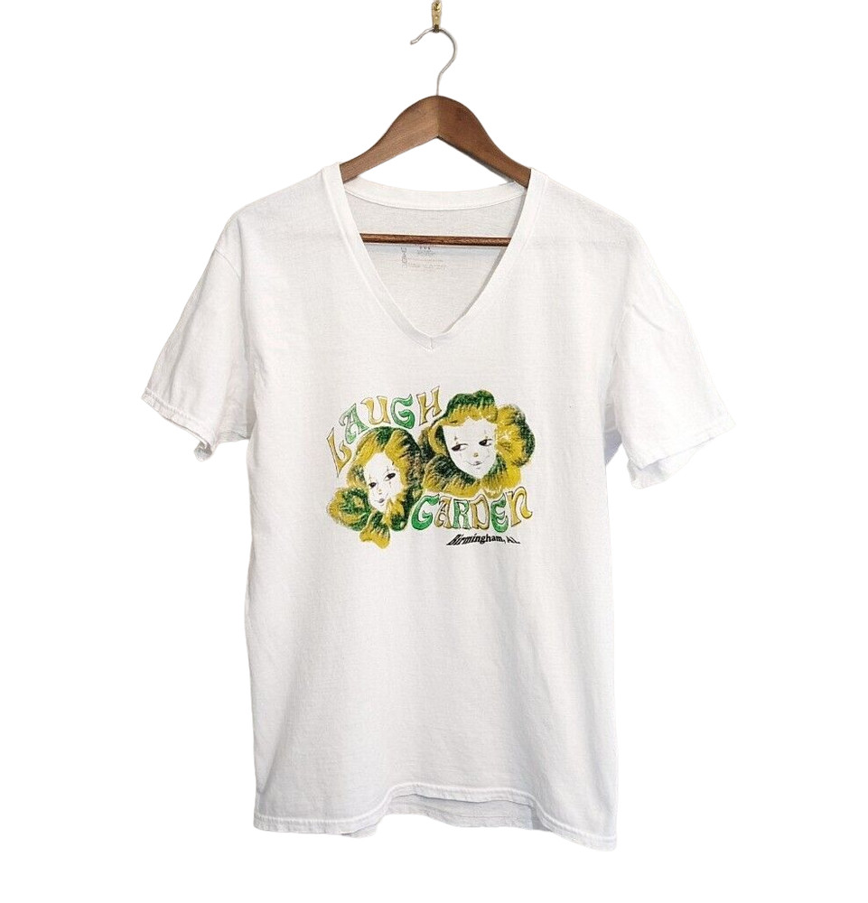 Vintage White Laugh Garden Birmingham AL Alabama Comedy Club T Shirt Sz Medium