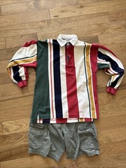 Vintage 90s Eddie Bauer Long Sleeve Striped Rugby Polo Shirt Men’s Size Medium