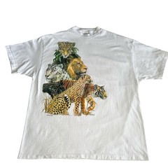 Vintage Safari Big Cats Graphic Tee Hanes USA Single Stitch Lion Tiger Shirt XL