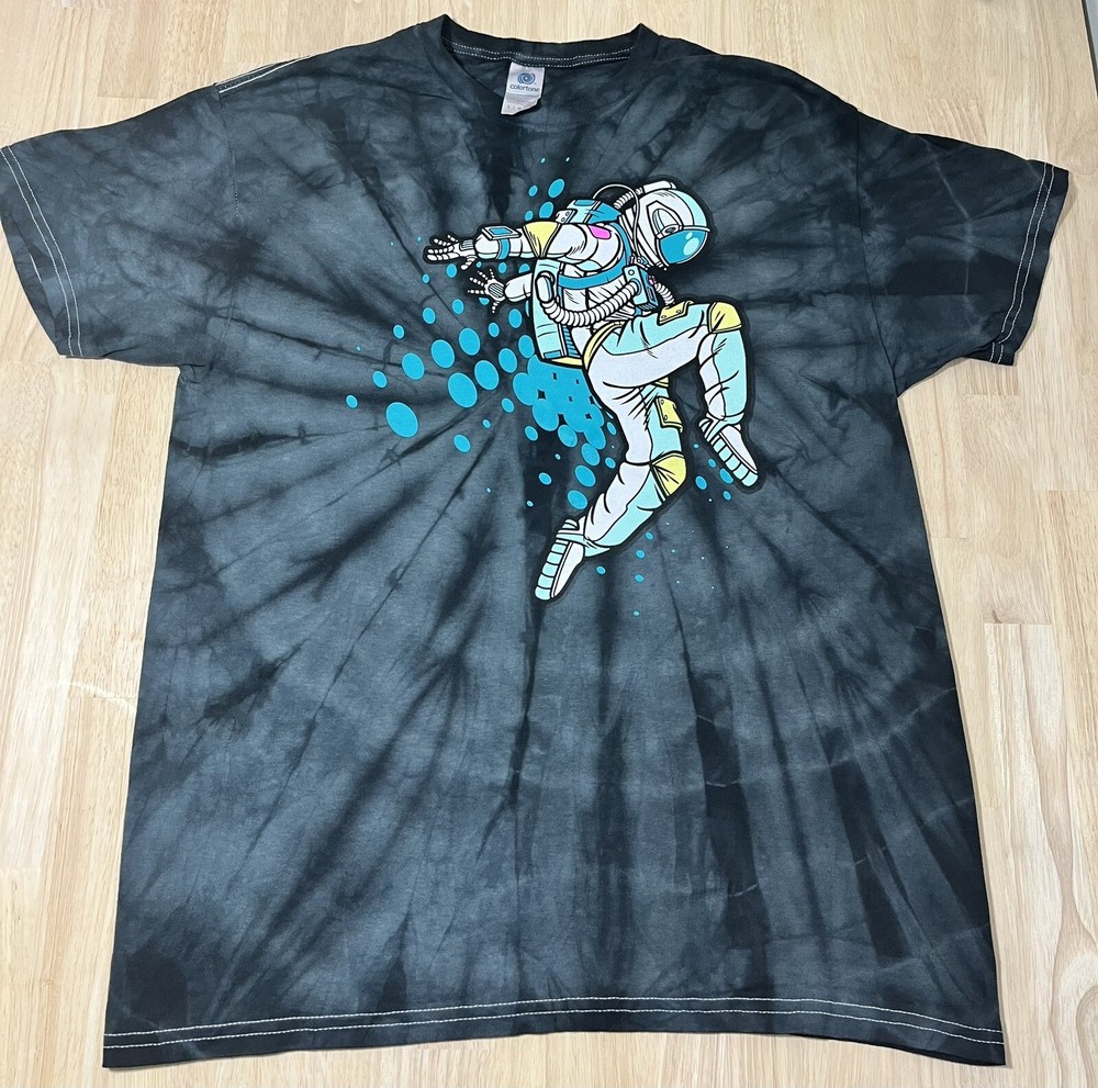( LG) NASA Dancing Astronaut Shirt Adult Black TIE DYE Graphic Tee NWOT