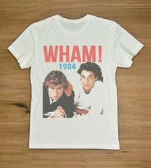 1984 WHAM George Michael Andrew Ridgeley White T-Shirt FAST790K