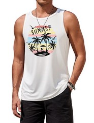 Mens Graphic Tank Tops Sleeveless T Shirt Hawaiian Palm Tree Vacation Tank