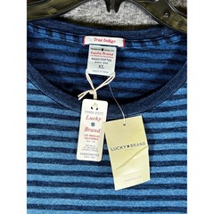 Lucky Brand Mens True Indigo Striped T-Shirt Blue Crew Neck XL New With Tags