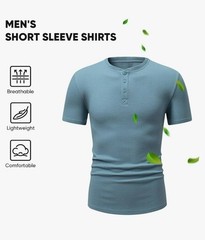 JMIERR Men’s Sz L Henley Shirts Waffle Cotton T-Shirt Gym Workout Athletic Tee.