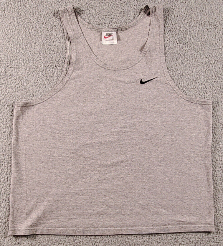 Vintage Nike Muscle Shirt USA Gray Grey Sleveless Tee Black Swoosh Logo Size L