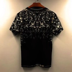 New Fashion Trend Sequined Summer Short Sleeve Luxury Men Black Pullover T-Shirt