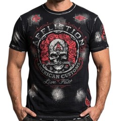 $58 AFFLICTION Black REST IN GREASE Short Sleeve Slim Fit Y2K Mens T-shirt NWT