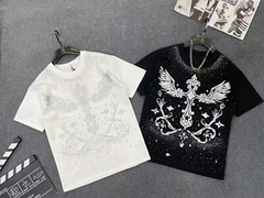 Men Fashion Luxury Trend Cross Wing Drills Rhinestone Diamond Streetwear T-Shirt