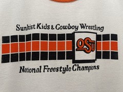 Sunkist Kids & Cowboy Wrestling Shirt OSU Vintage 1980s Freestyle USA OKST Pokes