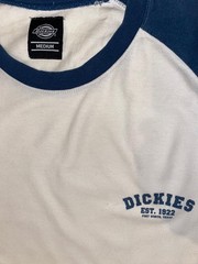 Vintage Dickies Raglan T-Shirt Men’s Medium White Blue Logo Skate Workwear 90s