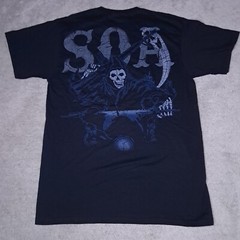 Sons Of Anarchy SOA T-shirt Mens Medium Black Skull Spellout Double Sided Y2k