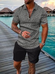 Summer Mens Outfit 2-Piece Set Sweatsuit Short Sleeve T Shirts & Shorts Set 2024