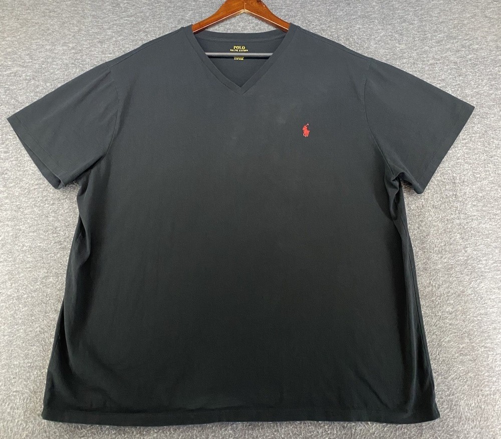 Polo Ralph Lauren Shirt Mens 2XB Black Short Sleeve Red Pony T-shirt V-neck