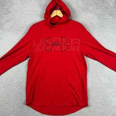 Under Armour Men Hoodie Tee T-Shirt Medium Red Graphic Print Stretch Long Sleeve
