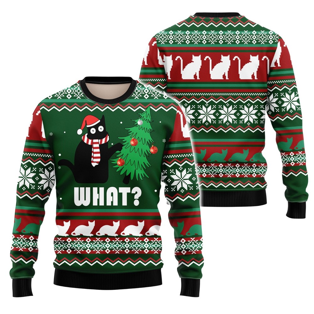 Black Cat Ugly Christmas Sweater Pullover Holiday Vacation Sweater, Cat Lover