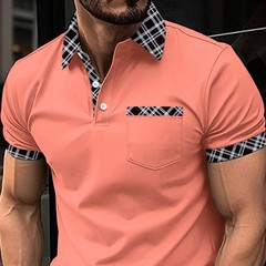 Mens Check Plaid Turn Down Collar T Shirts Tops Golf Pocket Casual Shirts Blouse