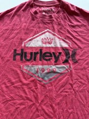 Hurley Men’s T-Shirt Heather Red Graphic Logo Short Sleeve 100% Cotton Sz Large