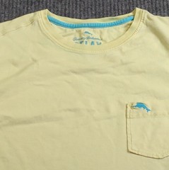 Tommy Bahama Shirt Men Small Yellow Knit Short Sleeve Pima Cotton T-shirt Pocket