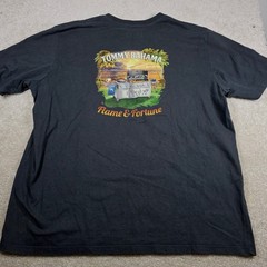 Tommy Bahama T-Shirt Mens Lrg Black Flame & Fortune Grill Graphic UPF 50 Cotton