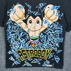 Vintage Astro Boy Shirt Mens Medium Black 90s Shattered Glass Cartoon RARE USA