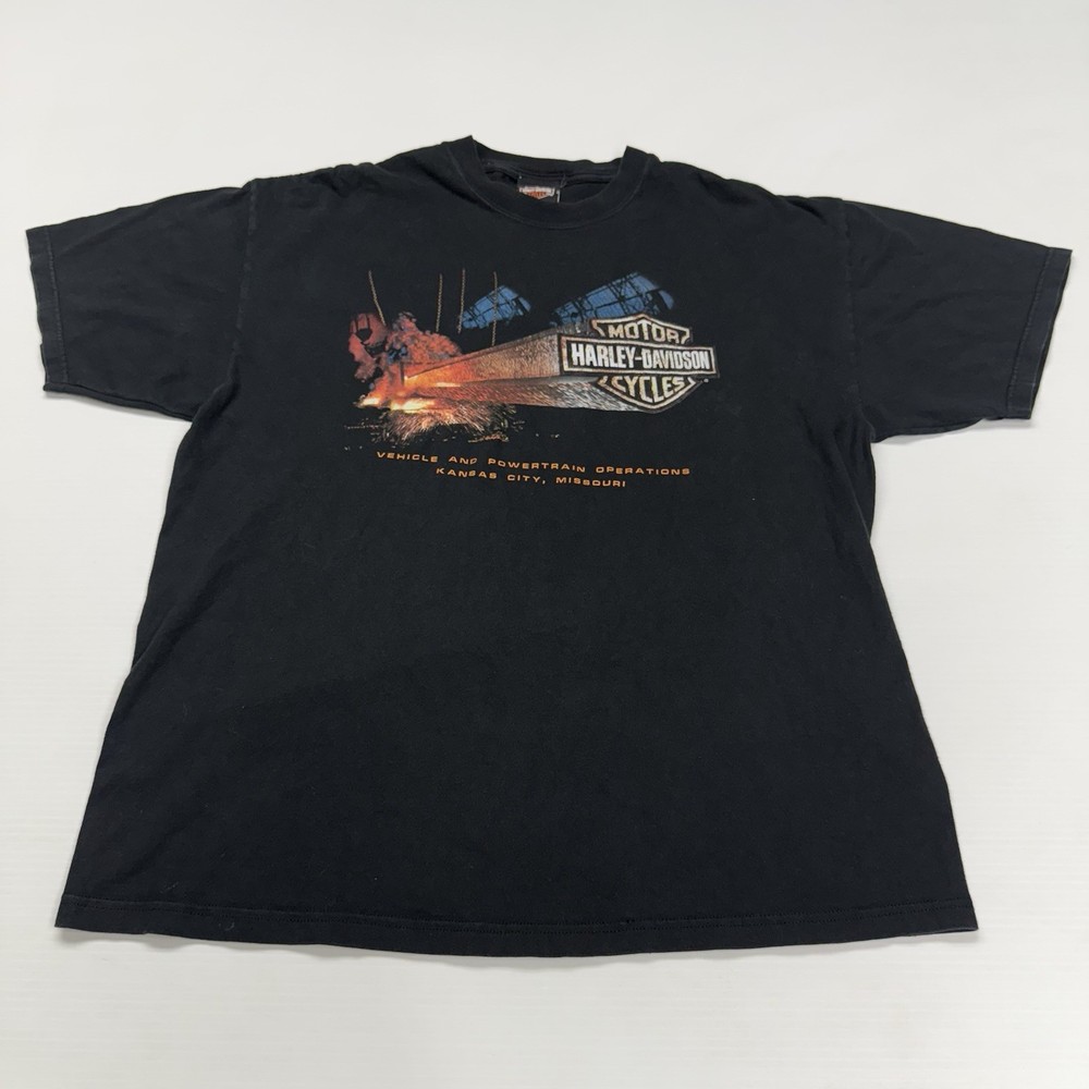 Vtg Harley Davidson Mens T-Shirt XL Black Steel Mill Logo Kansas City MO Biker