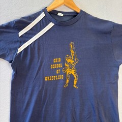 VTG 70s Ohio State Wrestling T Shirt Mens XL 20×27 Blue Champion Blue Bar