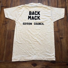 Vintage 60s Jim Mack Shirt Mens M Beige Edison Council Political T-Shirt Flocked