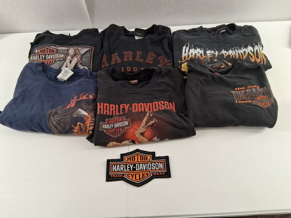Harley Davidson Graphic Shirt Lot Of 6 Size XL Motorcycle Shirts & Patch