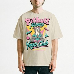 Pitbull Moms Yoga Club Geometric Retro Pink Lover T-Shirt Namaste Puppy Tee