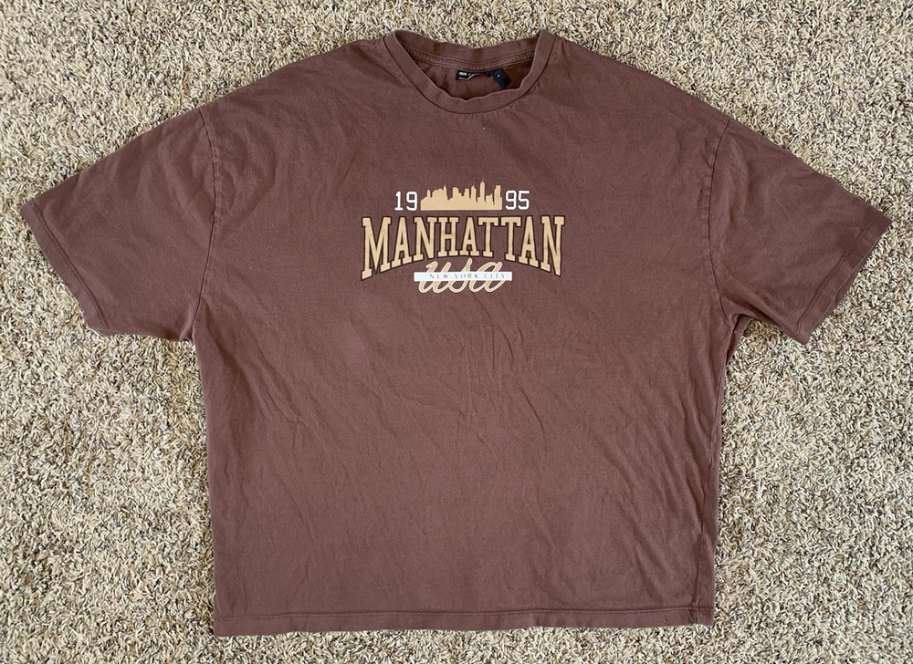 Asos Shirt Mens Large Brown Manhattan New York City Oversized Tee Design