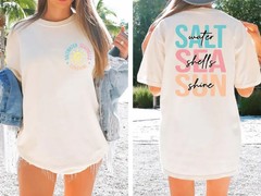 Saltwater Seashells Sunshine T-Shirt Coastal Beach Graphic Tee Summer Top