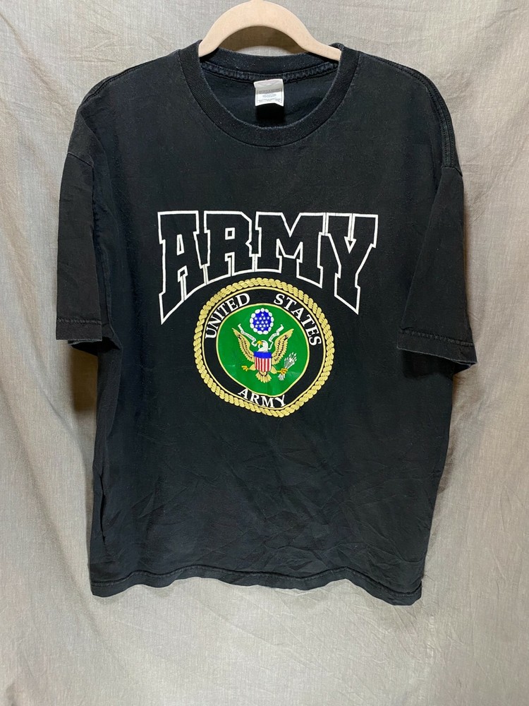 Army Shirt Adult Large Black Spell Out Logo Pullover Tee Mens