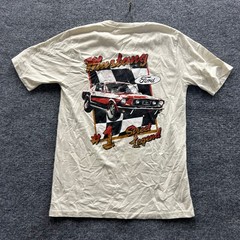 Ford T-Shirt Mens Size M Cream Mustang Street Legend Graphic Racing Casual Tee
