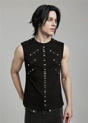 PUNK RAVE Men Black Punk Rock Gothic Steampunk Sleeveless Tops Tank Vest
