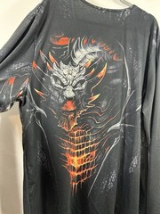 Dragon Graphic Lace Up Henley Shirt Mens 3XL Black Fire Red Long Sleeve Gothic