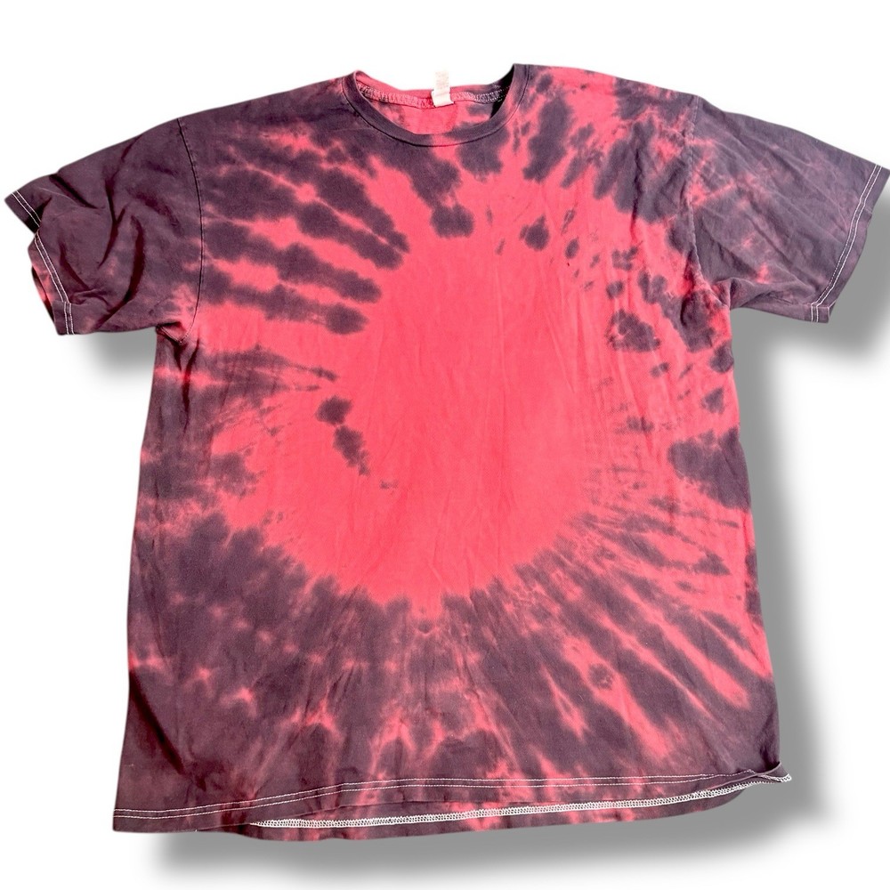 Tultex Adult XL Tie Dye T Shirt Red Black Spiral Cotton Tee
