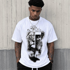 Lion of Judah and Jesus Crown of Thorns Graphic Tee – Christian Faith T-Shirt