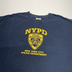 Vtg NYPD Police Crest Logo Mens Shirt 2XL Navy Spellout NYC City Retro Classic