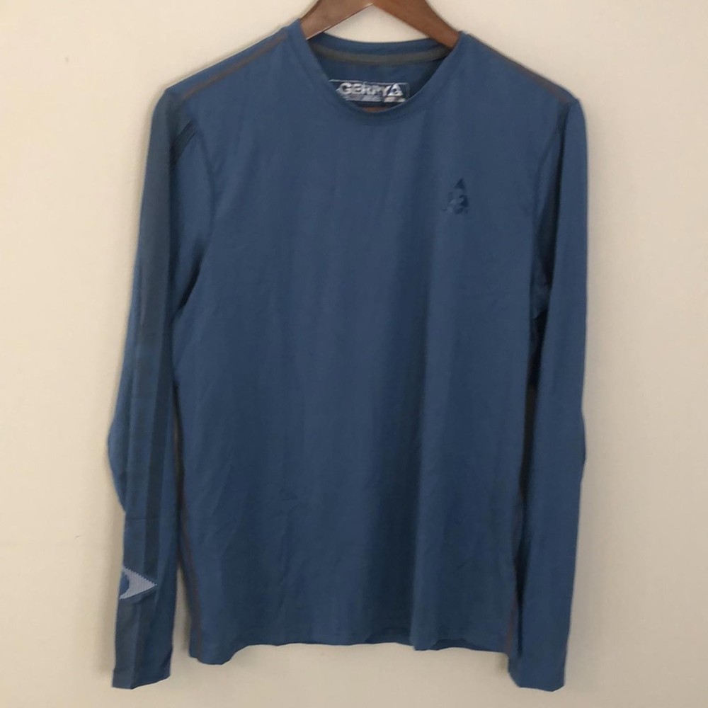 Gerry Blue athletic workout running performance T-Shirt long sleeve crewneck SM