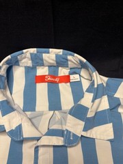 Shinesty Budweiser Blue/White Bowling Button Up. Rear Beer Pocket. LG
